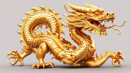 Fototapeta na wymiar Transparent PNG available Chinese dragon made of gold represents prosperity and good fortune. Chinese New Year concept with clipping path