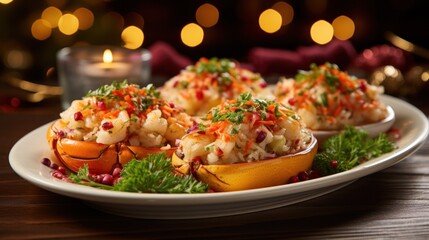 Seafood Appetizer Crab Stuffed Shrimp Trio. Generative Ai.
