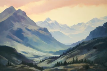 Fototapeten mountain landscape, mountains at dawn, oil painting, Generative AI  © Pixel Paradise