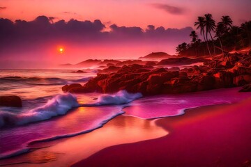 pink and orange color sky with beautiful sunset in the sky with shinning rays very deep and dark...