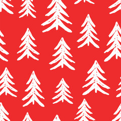 Seamless pattern of silhouettes drawn abstract frozen christmas trees - 691055486
