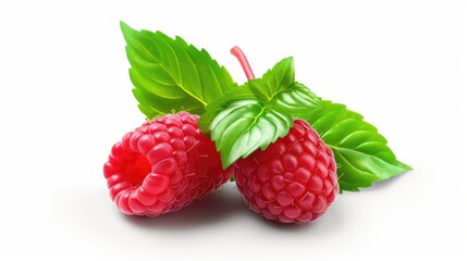 Close-up of a raspberry with leaves. Generative Ai.