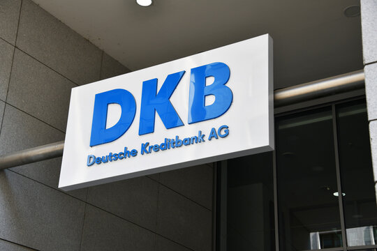 Berlin, Germany - June 5, 2023: Logo of Deutsche Kreditbank in Berlin - DKB is the second-largest direct bank in Germany fully owned by Bayerische Landesbank