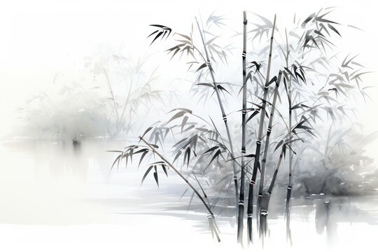 Ink art bamboo background background black asian nature plant painting chinese leaf illustration japanese