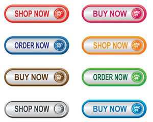  Shop now, order now and buy now buttons. Buy now button set with shopping cart. Online shopping buttons. Shop now, Click here, order now buttons. 