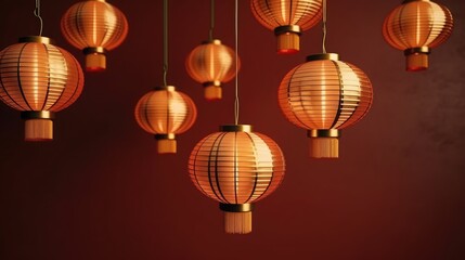 Chinese New Year, lanterns, golden color, 3D rendering, real details