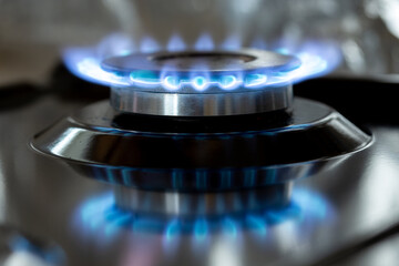 gas stove closeup - gas energy saving concept, energy crisis
