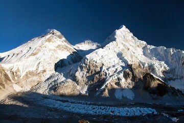 Mount Everest, Lhotse and Nuptse evening sunset view - obrazy, fototapety, plakaty