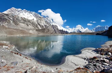 Papier Peint photo Lhotse mount Lhotse and Makalu vith lake