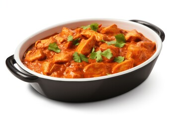 Indian butter chicken curry in balti dish isolated on transparent or white background - obrazy, fototapety, plakaty