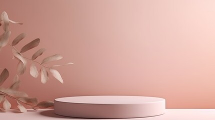 Fototapeta na wymiar Elegant pastel pink Abstract minimal nature scene - podium, background and soft shadows of tree leaves. Pedestal for cosmetic product and packaging presentation