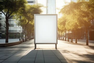 Blank vertical signboard on the street, Sunlights effects Template of a picture framed on a wall bathed in sunlight