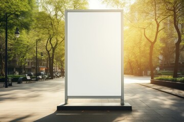Blank vertical signboard on the street, Sunlights effects Template of a picture framed on a wall bathed in sunlight
