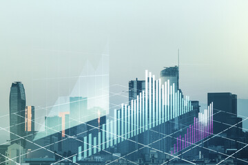 Abstract virtual financial graph hologram on Los Angeles skyline background, forex and investment...