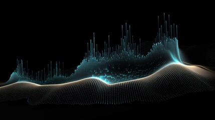 One cartoon 3d particles mesh array, sound wave flowing. Round points vector effect illustration. 