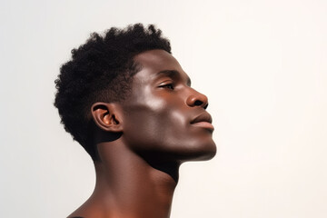Obraz premium young black male african american model side view isolated on white background. Copy space