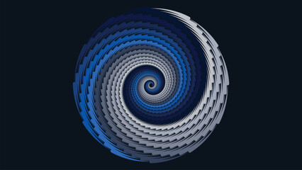 Abstarct spiral dotted line spinning vortex style background in dark blue color. This creative minimalist style background can be used as a banner or wallpaper. 