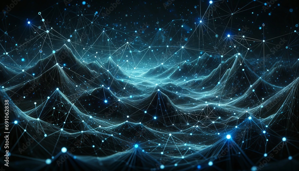 Aufkleber Abstract futuristic, Network connection fiber optic, Transmission line, hop to hop delivery, node to node, Abstract concept of network technology. Generative AI
