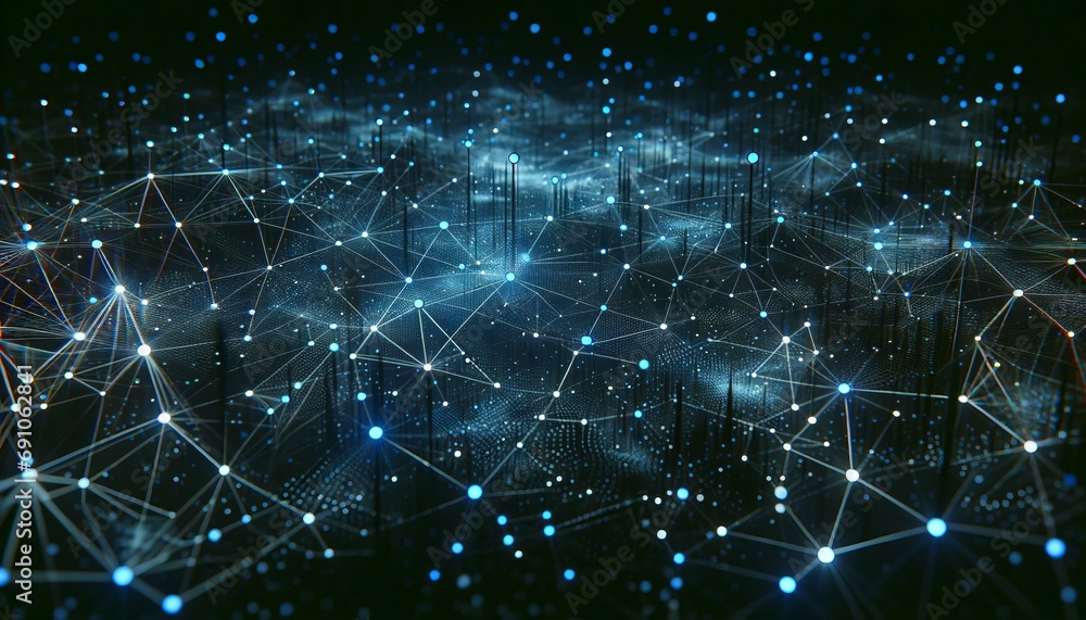 Aufkleber Abstract futuristic, Network connection fiber optic, Transmission line, hop to hop delivery, node to node, Abstract concept of network technology. Generative AI
