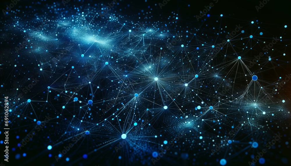 Aufkleber Abstract futuristic, Network connection fiber optic, Transmission line, hop to hop delivery, node to node, Abstract concept of network technology. Generative AI