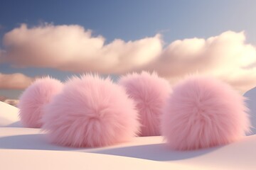 a group of fluffy balls sitting on top of a snow covered ground, furry art, soft light