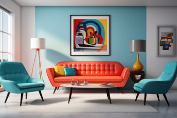 Mid-century modern featuring iconic furniture pieces and bold colors
