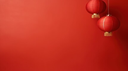 Red lantern hanging high, in the red simple Chinese pattern background, simple and beautiful,hd
