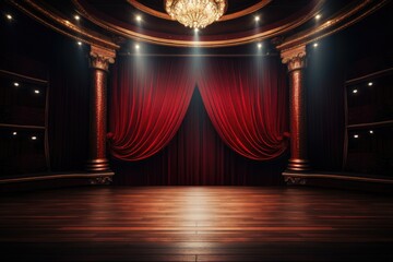 red curtain with spotlight. perfect for background. - obrazy, fototapety, plakaty