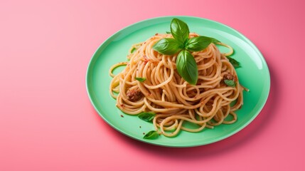 Spaghetti in a plate on the table.