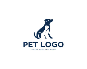 Obraz na płótnie Canvas Dog and cat negative space pet logo design concept vector template illustration.