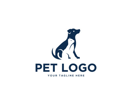 Dog and cat negative space pet logo design concept vector template illustration.