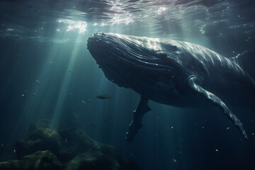 Beautiful big whale swimming underwater