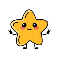 Star emoticon color element. Cartoon happy character.