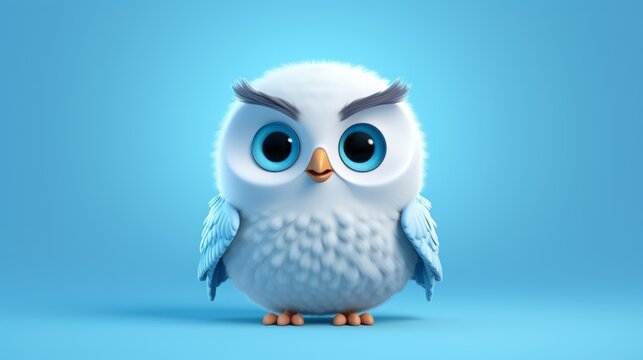 Blue cartoon owl character.