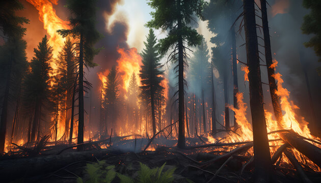 illustration depicting a forest fire, generative AI

