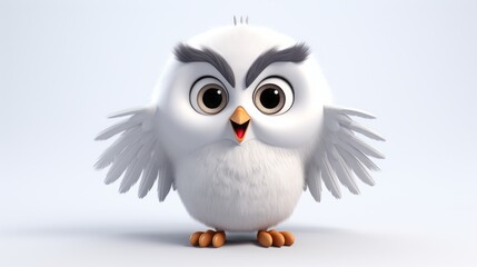Fototapeta premium White cartoon owl character on white background.