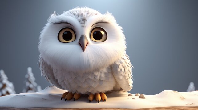 White cartoon owl in the forest.