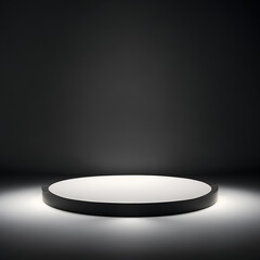 white light round podium and black background for mockup