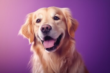 Fototapeta premium A close-up portrait of a golden retriever puppy on a purple background