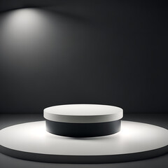 white light round podium and black background for mockup