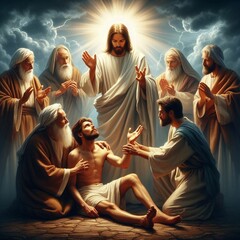 Jesus and Disciples, jesus healing, miracle, religion, christ, christianity, Generative AI
