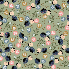 節分のシームレスなパターン、テキスタイル、壁紙、包装紙、行事、イベント、魔除け、和雑貨、デコレーション、節句、