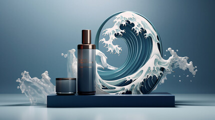 Tranquil Ocean Waves: Minimalist Blue Seascape on a Pedestal - Serene Zen Design for Fresh, Cool, and Modern Open Water Environments - Ideal for Nature Backgrounds and Artistic Concepts.