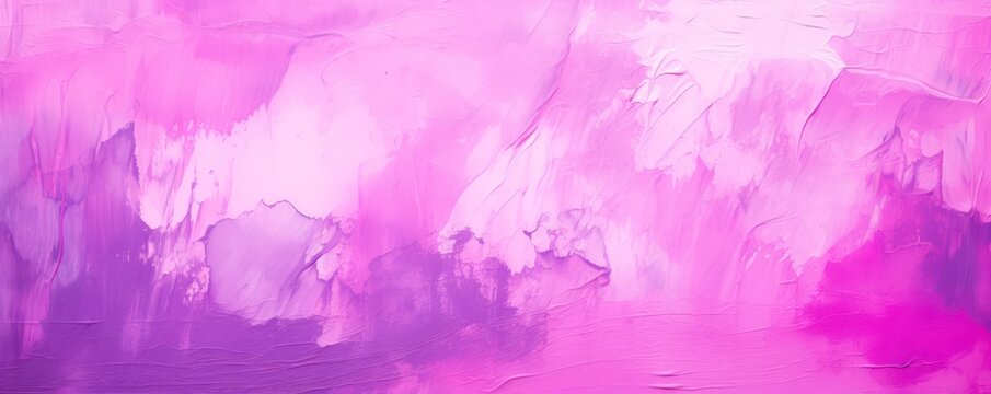 Purple paint strokes and smudges on an pink painted wall background. 