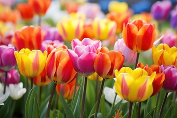 Rainbow of Tulips: Tulip beds in various vibrant colors