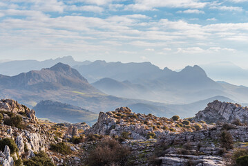Landscape from El Torcal de Antequera in Subbetica mountain range in the province of Malaga, with...