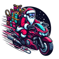 santa claus rider on the motorcycle cyberpunk