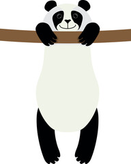 Vector panda character weighs on a tree branch.