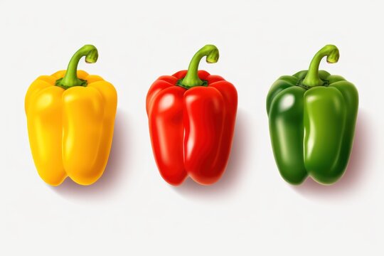 Red pepper, green pepper, yellow pepper collection isolated on transparent or white background