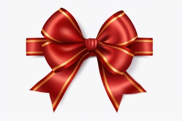 Red ribbon and bow with gold isolated on transparent or white background